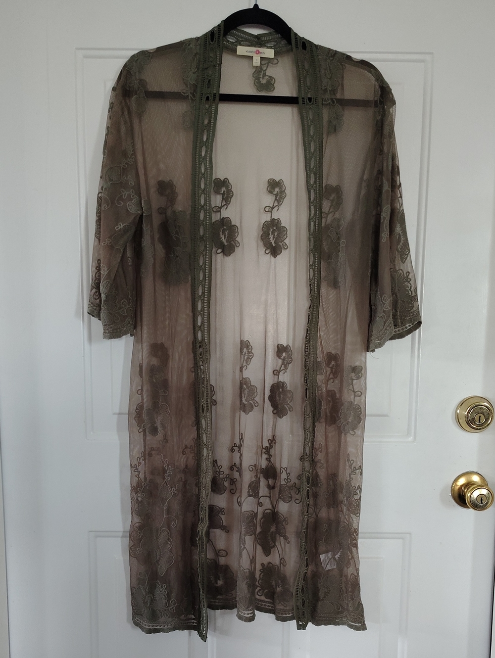 Wishful Park Olive Sheer Embroidered Kimono Coverup Size Small